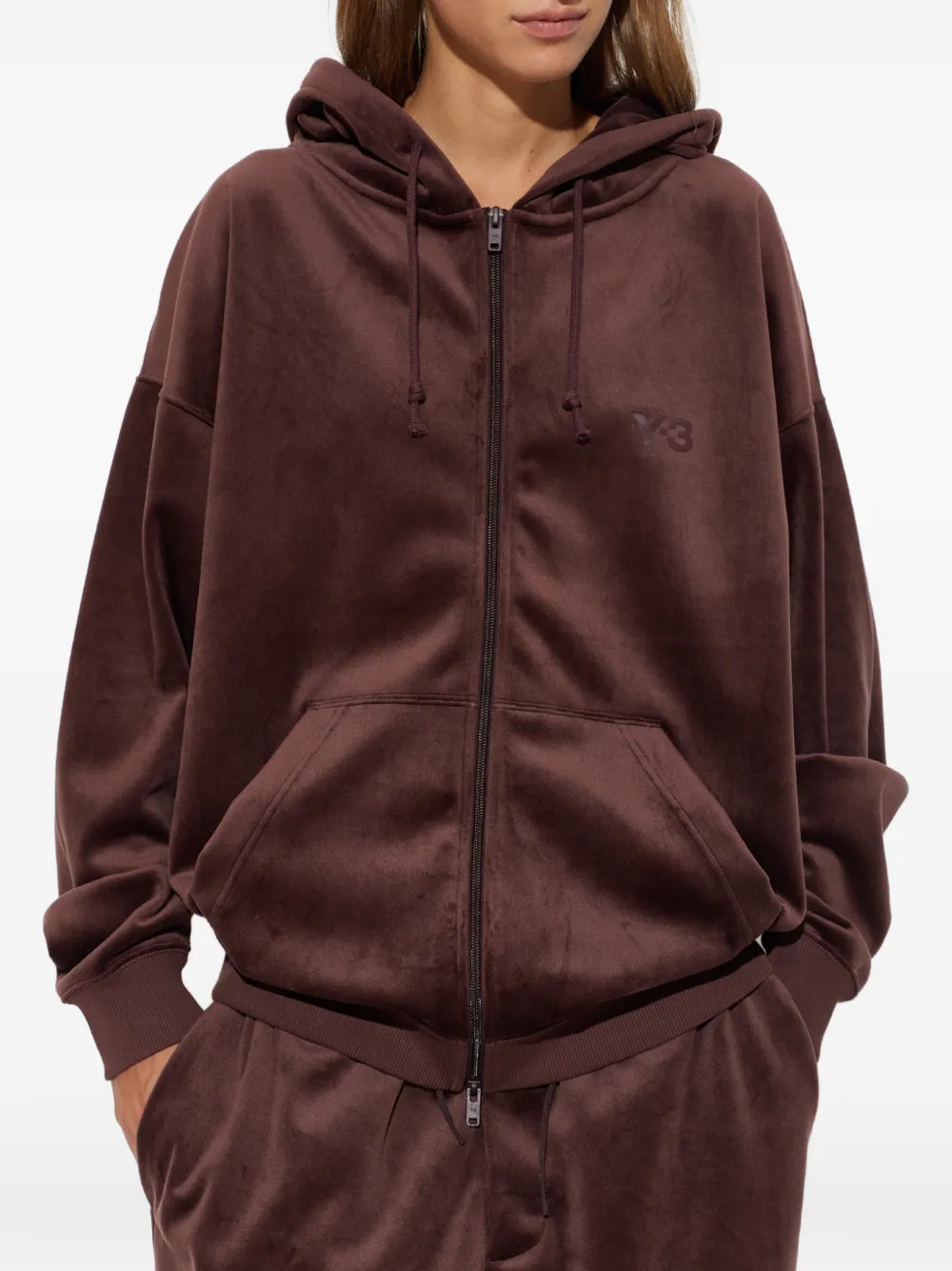 Y-3 Fluwelen ribfluwelen hoodie met rits Rood