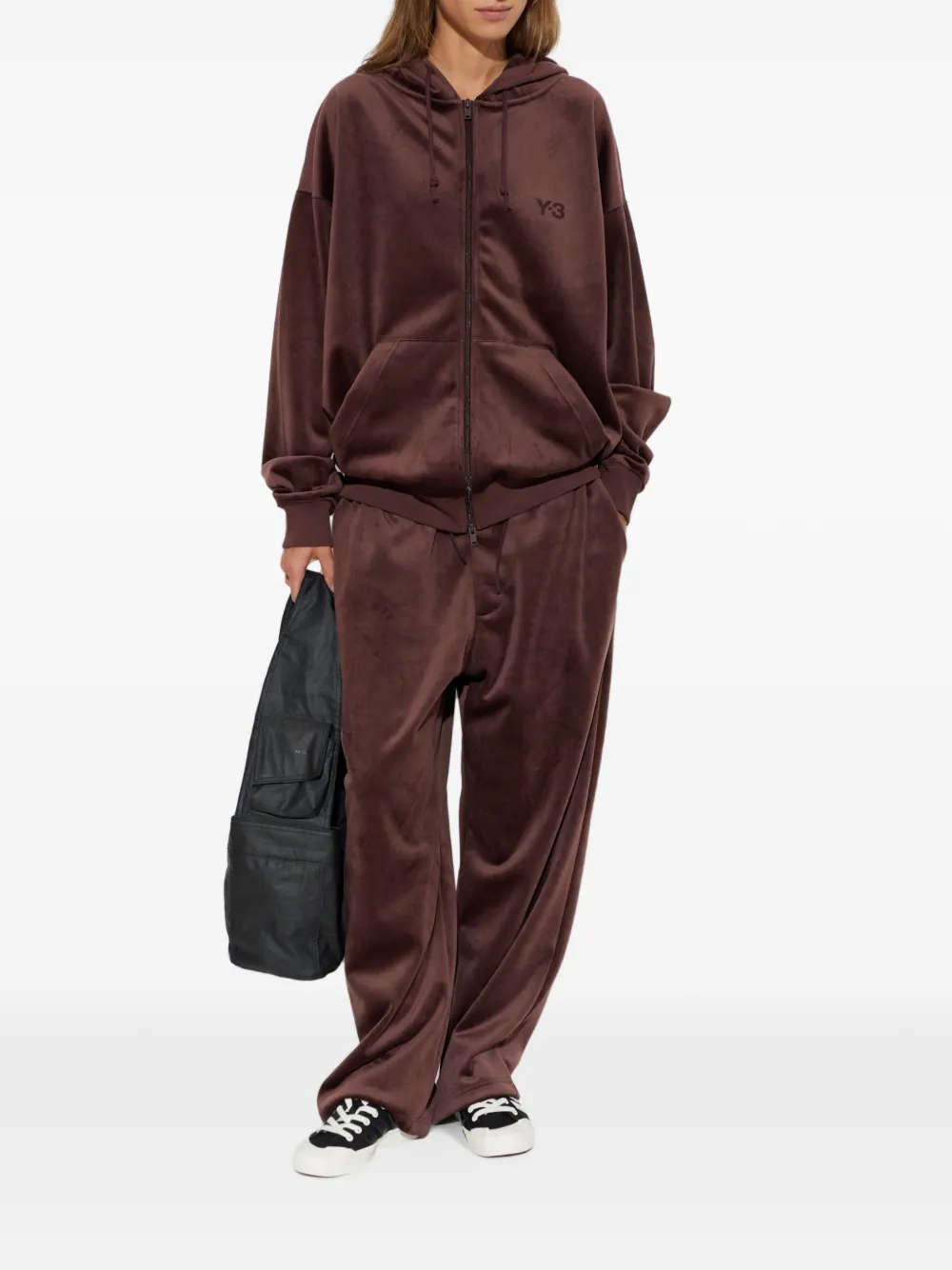 Y-3 Fluwelen ribfluwelen hoodie met rits Rood