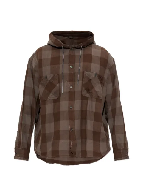 Diesel distressed hooded shirt in check flannel