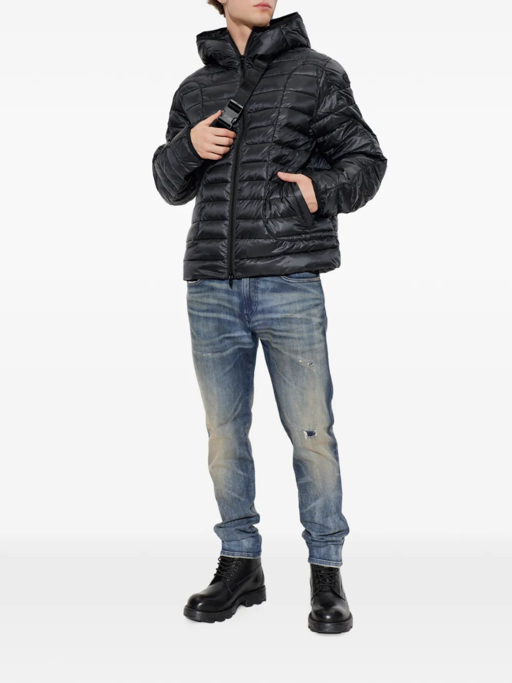 Diesel Donsjack met tonale afwerking Zwart