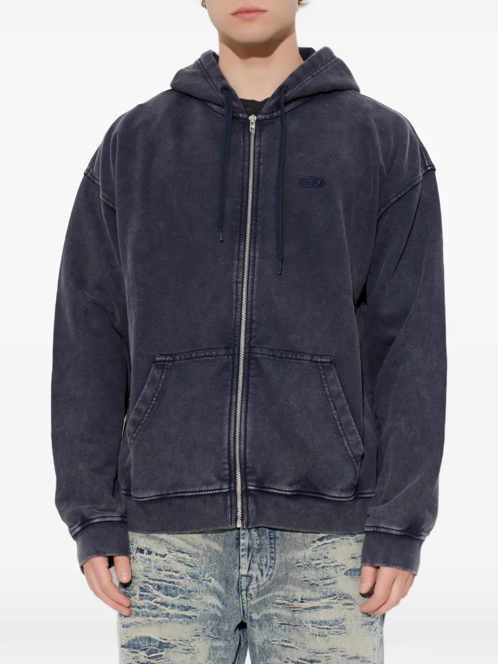 Diesel Hoodie met rits van katoenen fleece Blauw