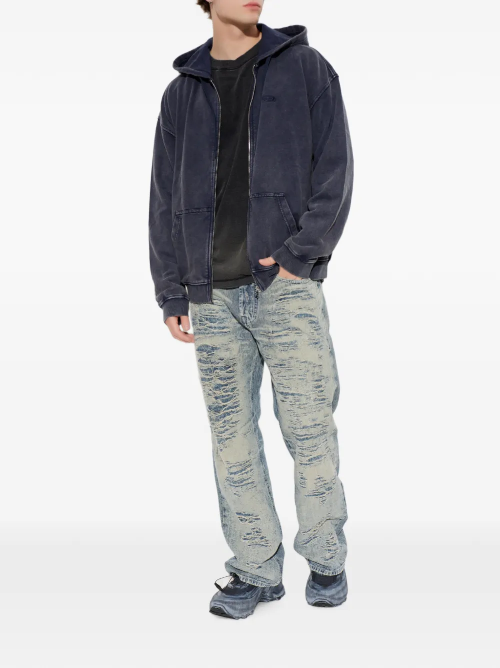 Diesel Hoodie met rits van katoenen fleece Blauw