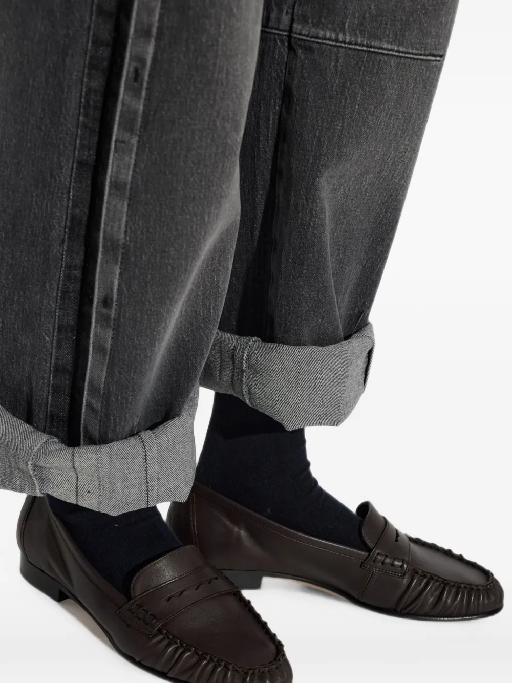 Aeyde Aldous gathered leather loafers Bruin