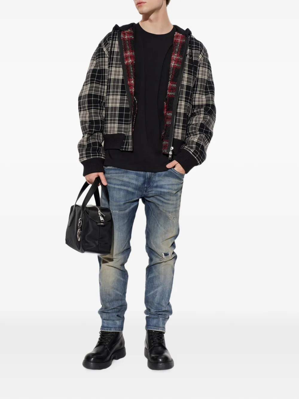 Diesel T-shirt met logoplakkaat en lange mouwen Zwart