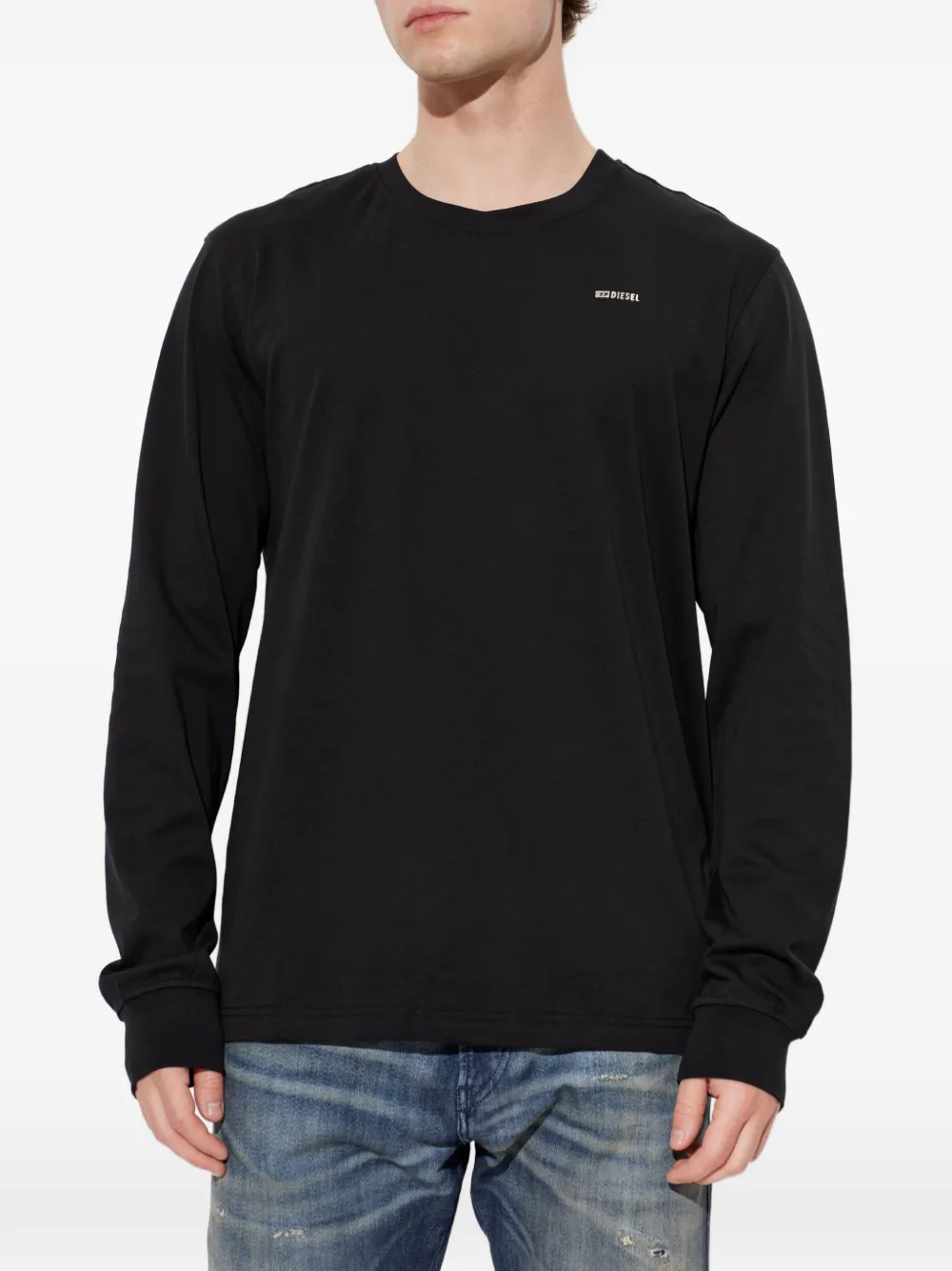 Diesel T-shirt met logoplakkaat en lange mouwen Zwart