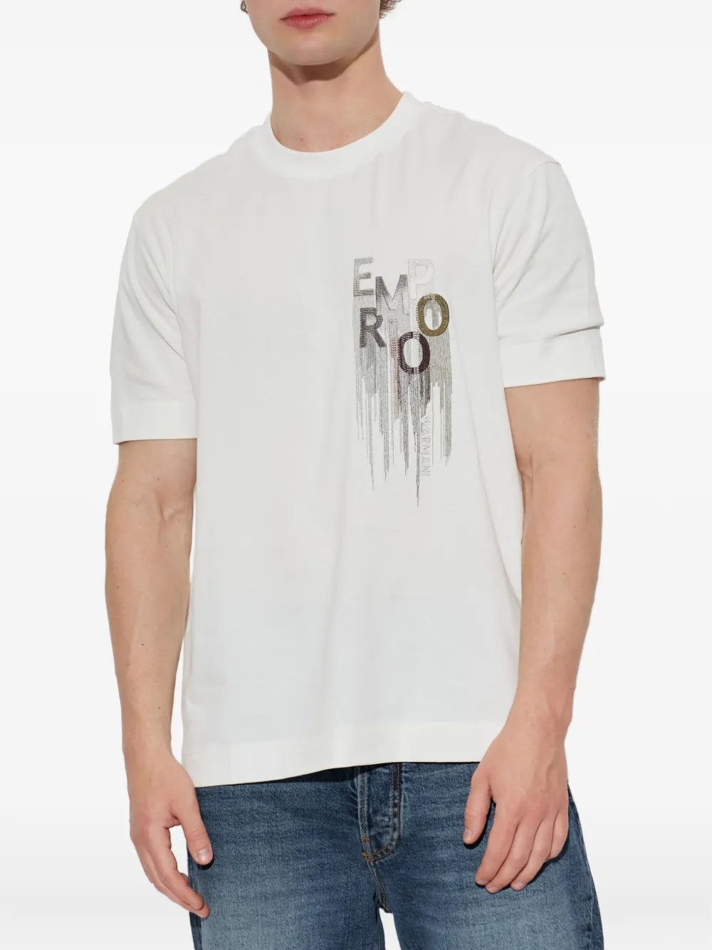 Emporio Armani Jersey T-shirt met geborduurd logo Wit