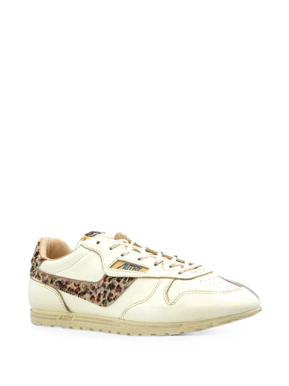 Autry Windspin leopard-print panelled leather sneakers Beige