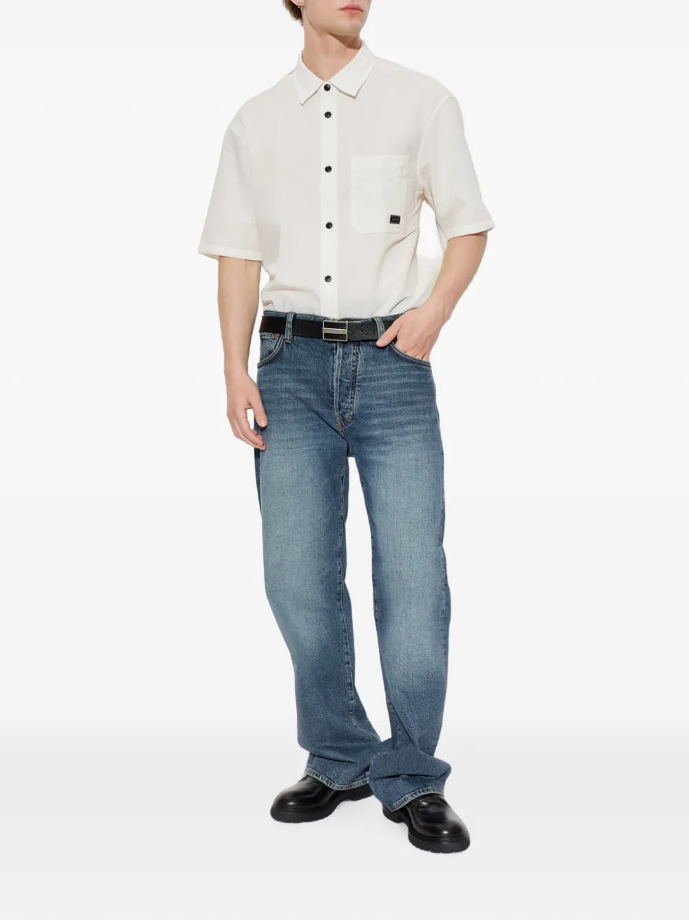 Emporio Armani Overhemd met logopatch en korte mouwen Wit