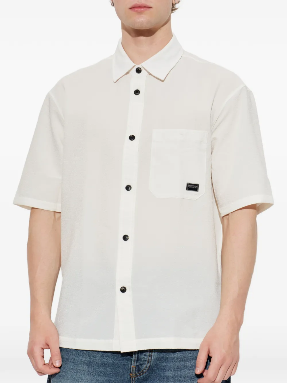 Emporio Armani Overhemd met logopatch en korte mouwen Wit