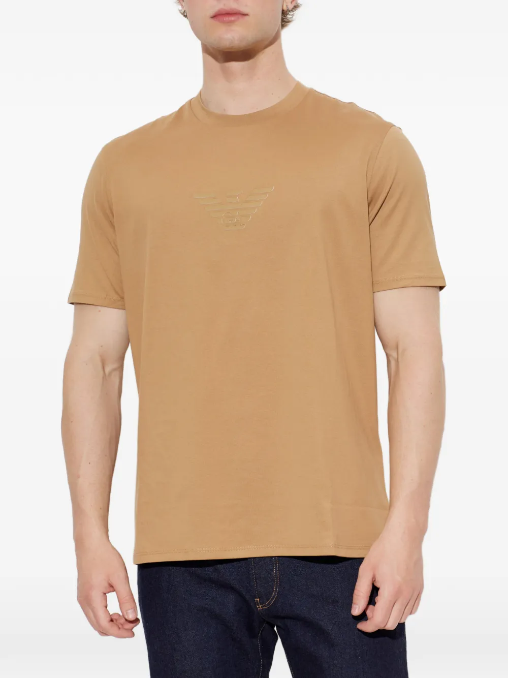 Emporio Armani T-shirt Essential slim-fit Pima katoenen jersey Beige