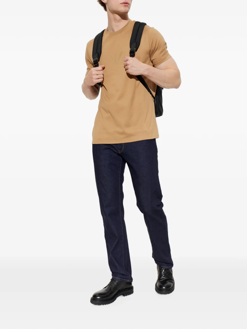 Emporio Armani T-shirt Essential slim-fit Pima katoenen jersey Beige