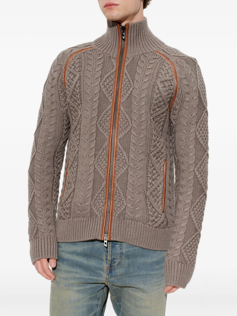 Diesel Kabelgebreid vest met rits Grijs
