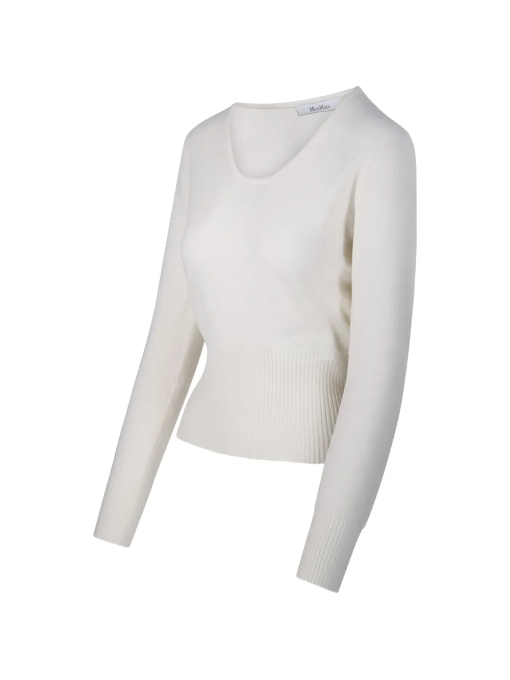 Max Mara Ribgebreide trui met diepe ronde hals Beige