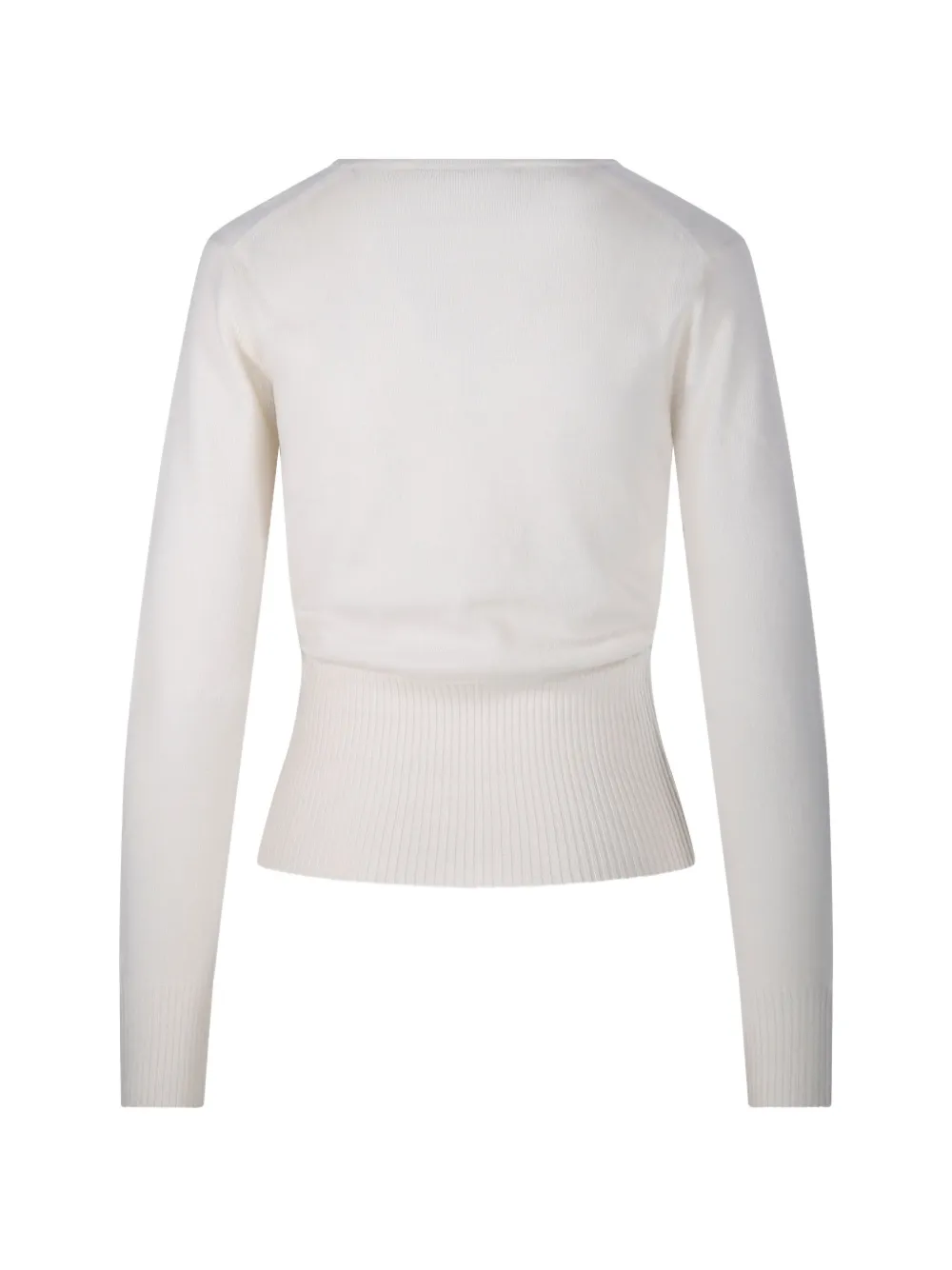 Max Mara Ribgebreide trui met diepe ronde hals Beige