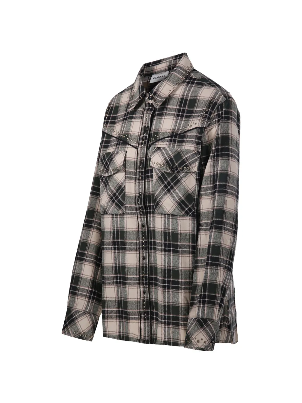P.A.R.O.S.H. Geruite blouse met studs Groen