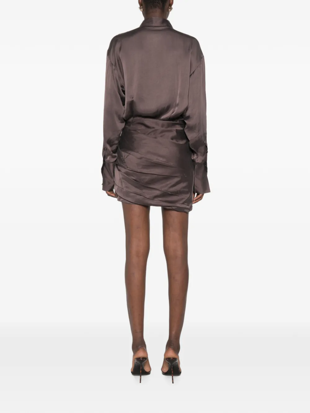 THE ANDAMANE Andrea gedrapeerde mini-blousejurk Bruin