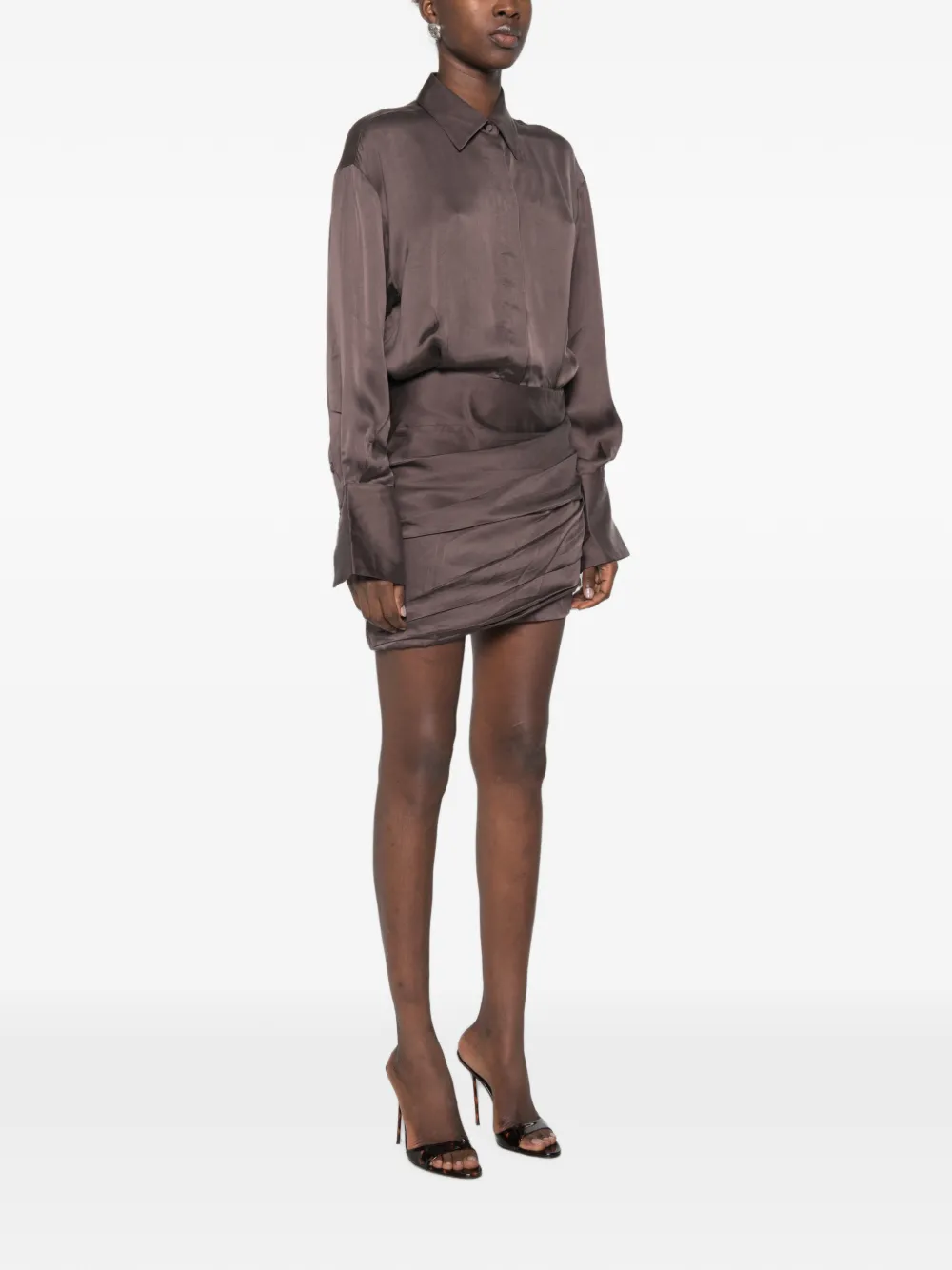 THE ANDAMANE Andrea gedrapeerde mini-blousejurk Bruin