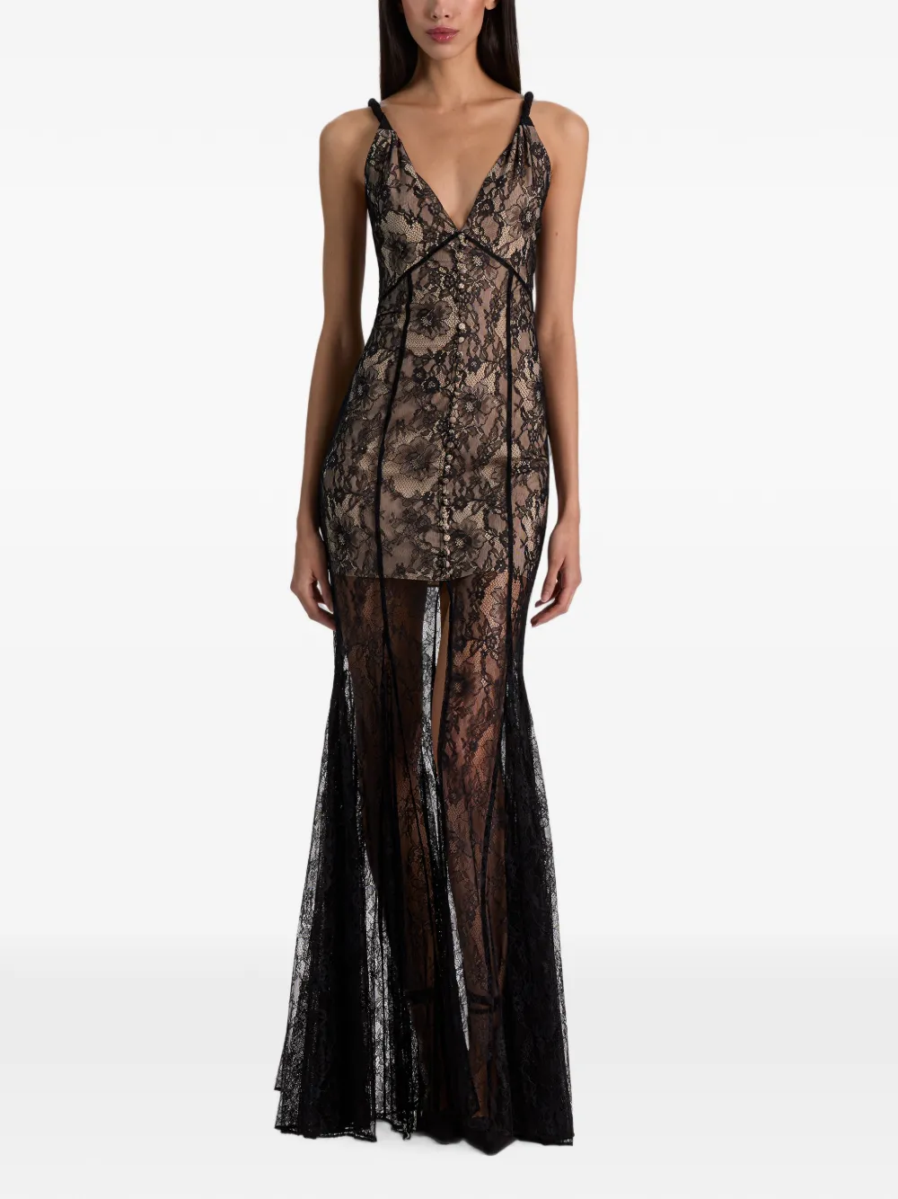 alice + olivia Alana godet maxi-jurk met kant Zwart