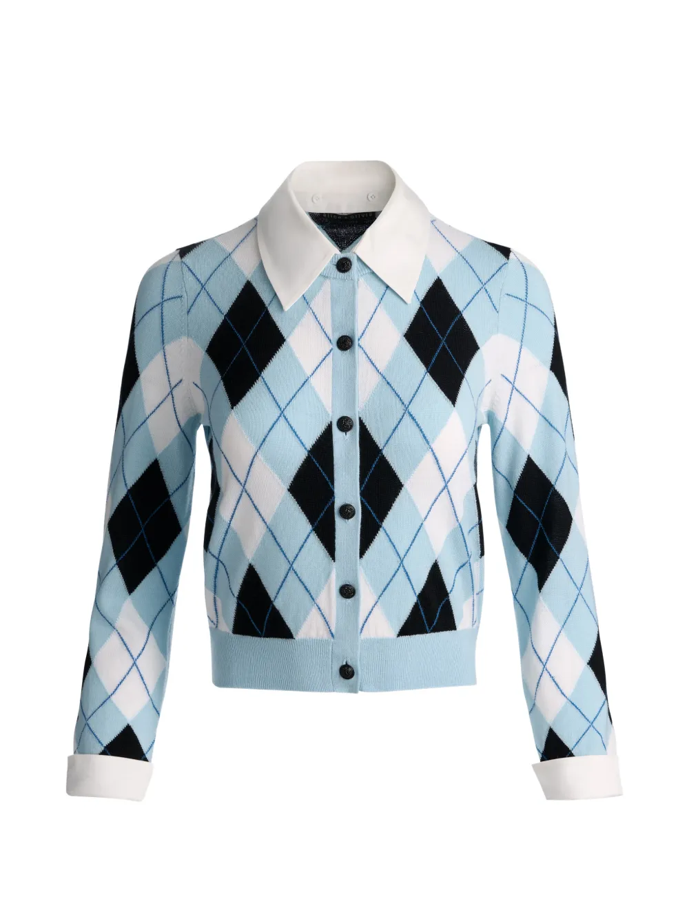 Alice And Olivia Dollie Argyle Wool Cardigan In Blue