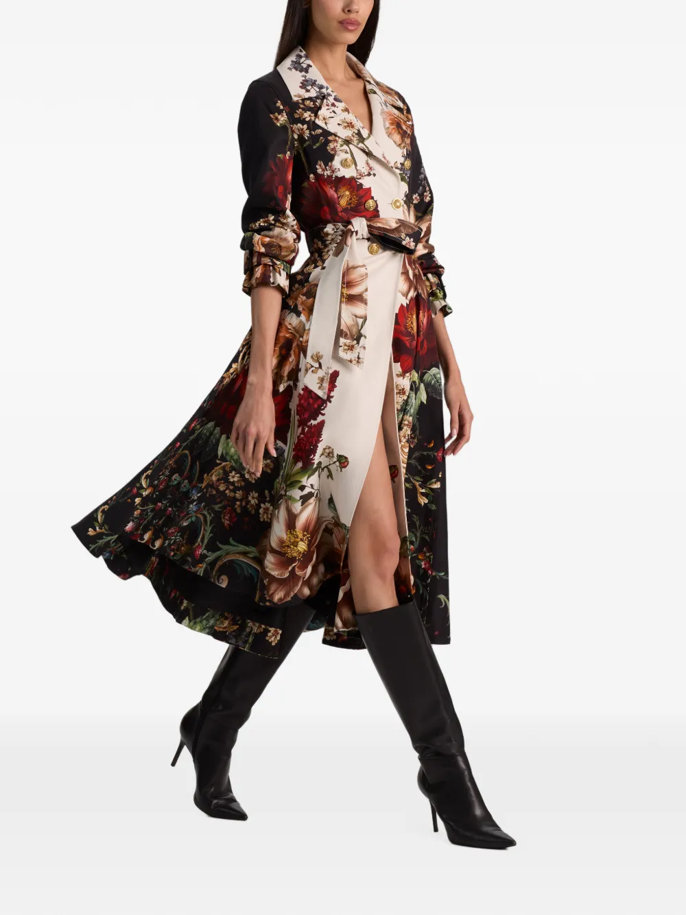 alice + olivia Ellie trenchcoat met bloemenprint Zwart