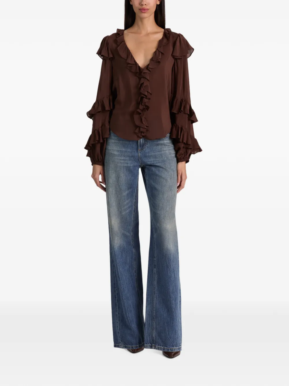 alice + olivia Rylee blouse met ruches Bruin