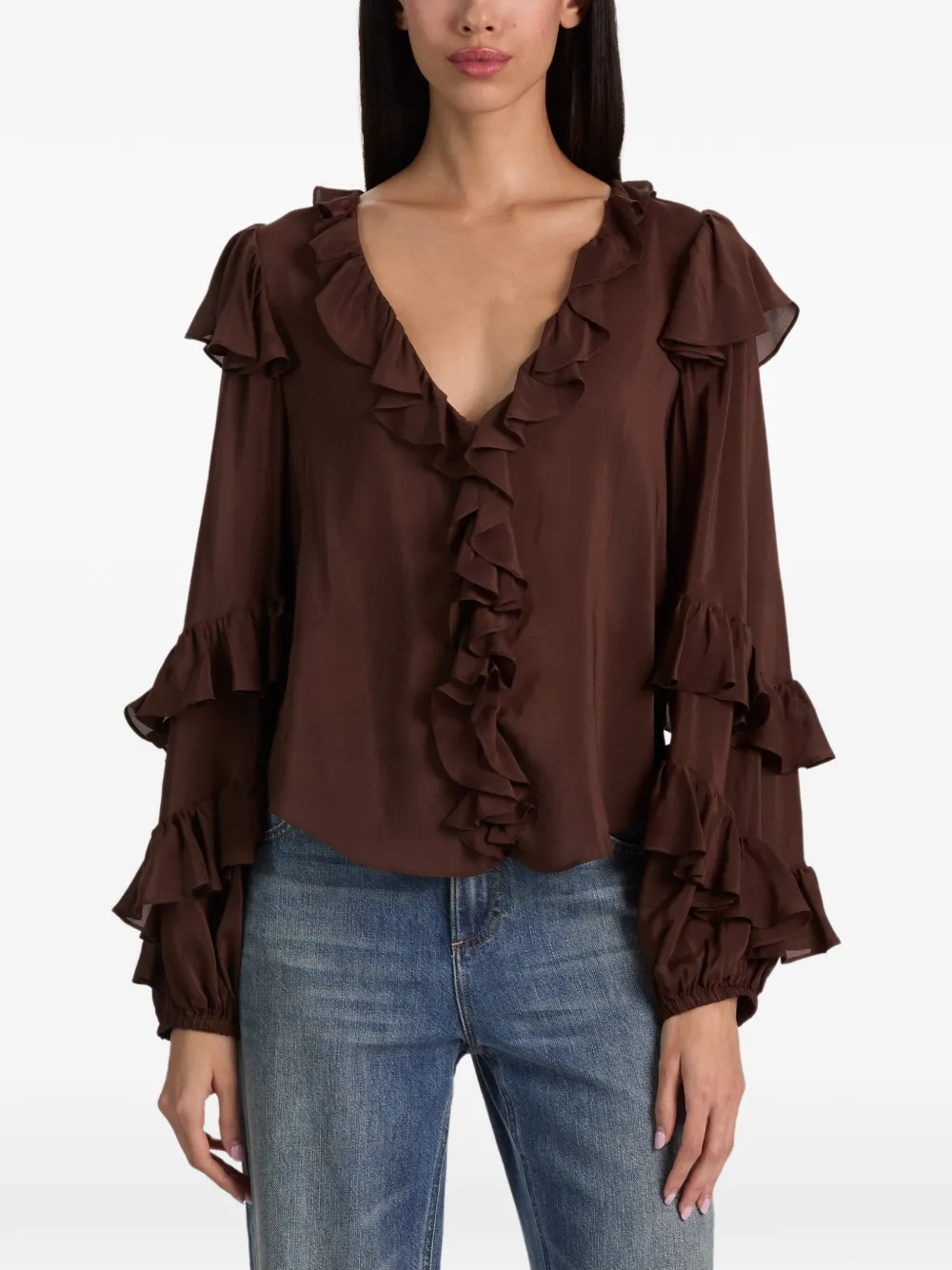 alice + olivia Rylee blouse met ruches Bruin