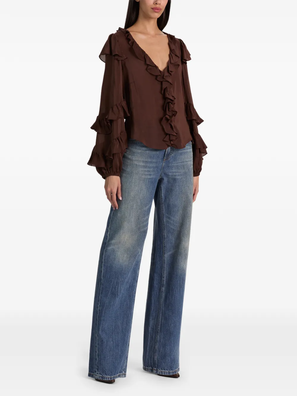 alice + olivia Rylee blouse met ruches Bruin
