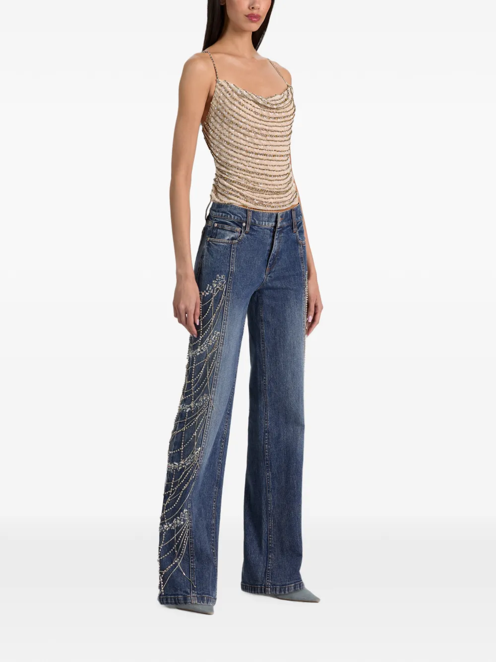 alice + olivia Harmon gedrapeerde tanktop met kristallen Beige