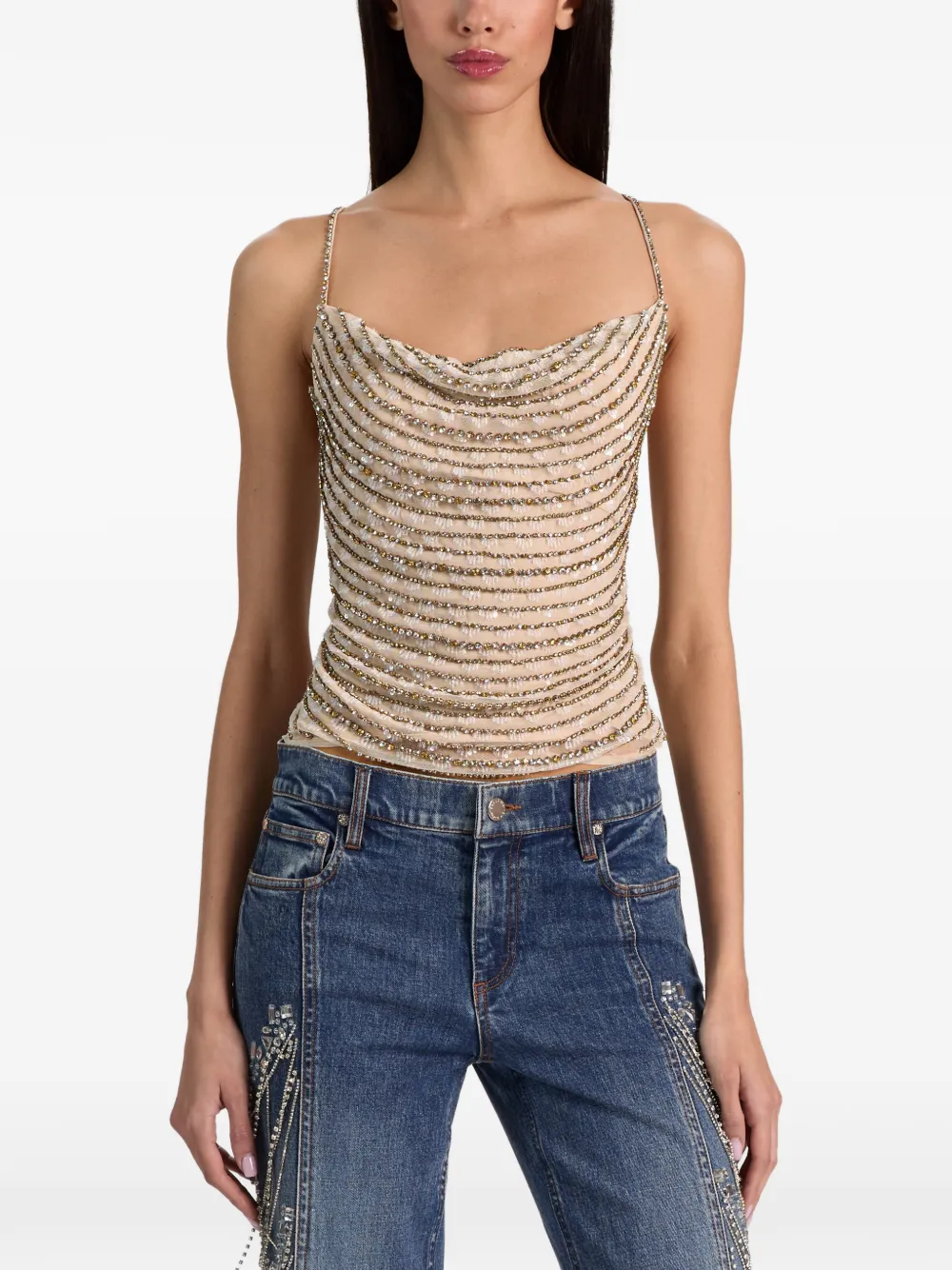 alice + olivia Harmon gedrapeerde tanktop met kristallen Beige