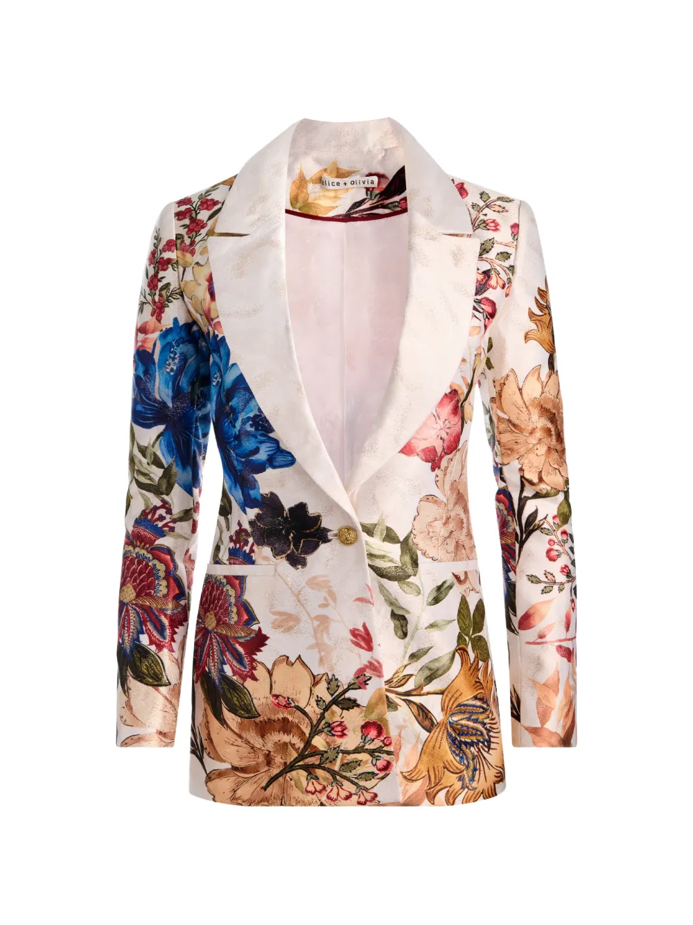 Alice And Olivia Denny Floral-print Blazer In Neutrals