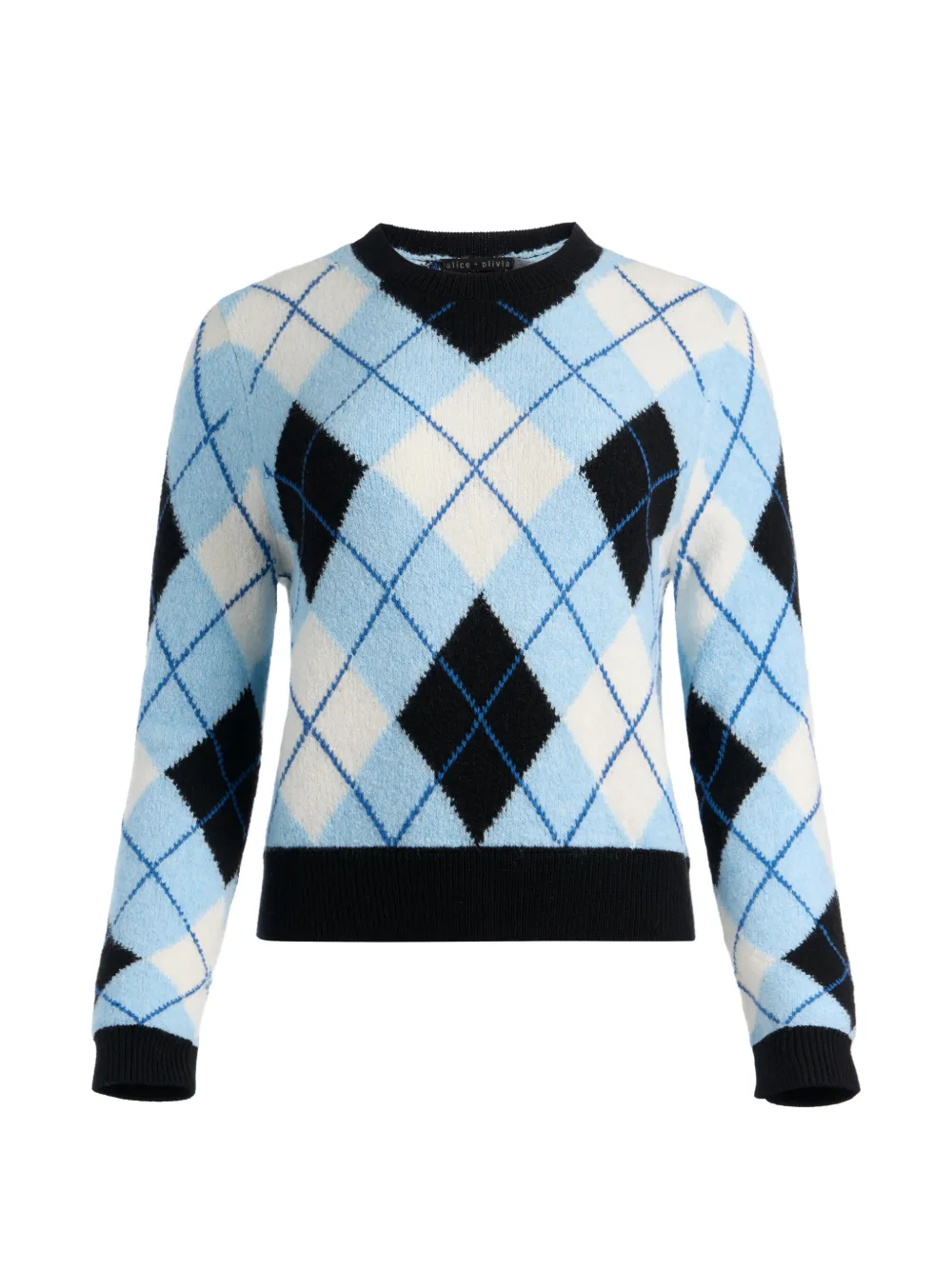 Alice And Olivia Carolee Argyle Sweater In Blue