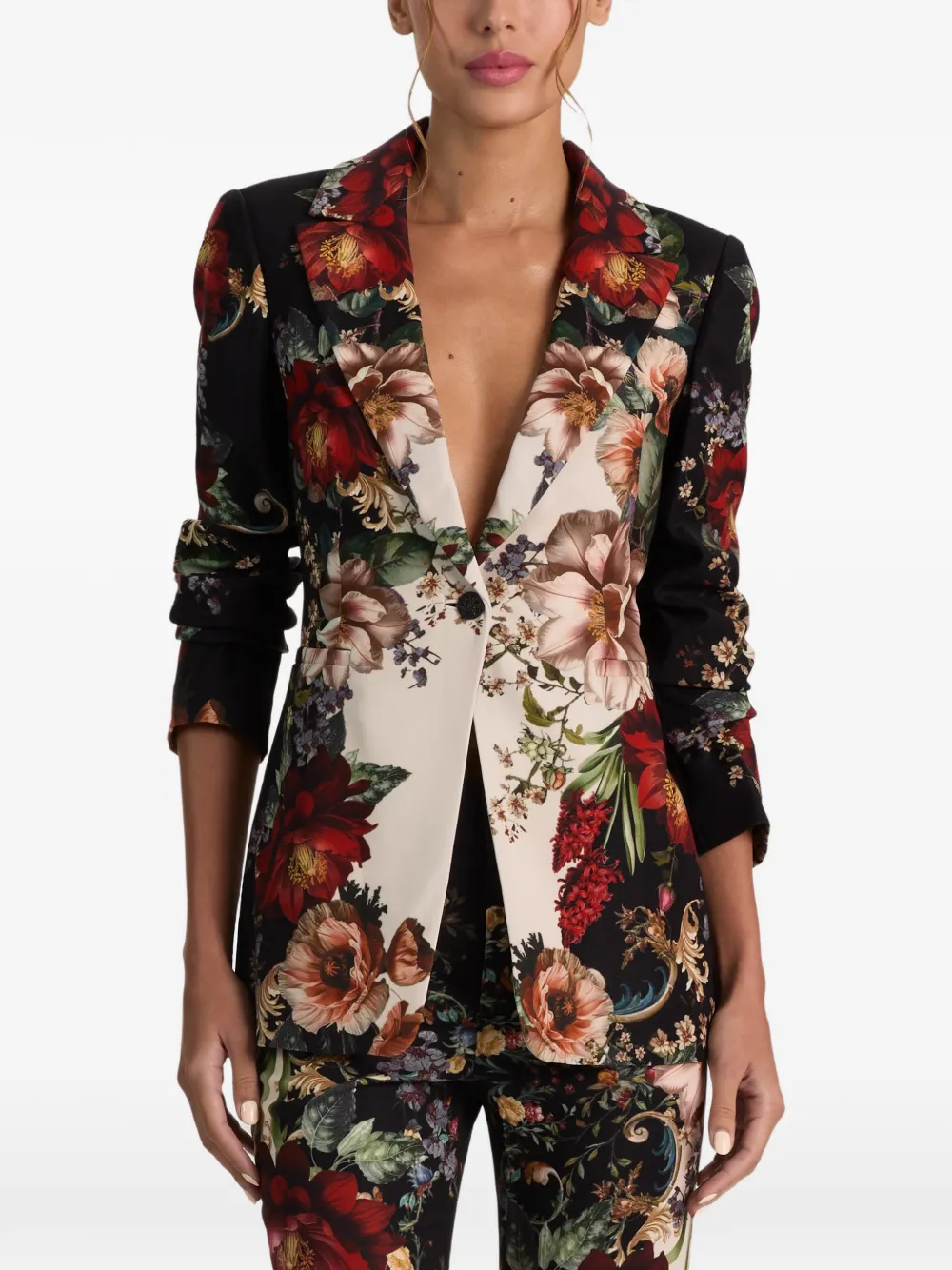 alice + olivia Breann floral-print blazer Zwart