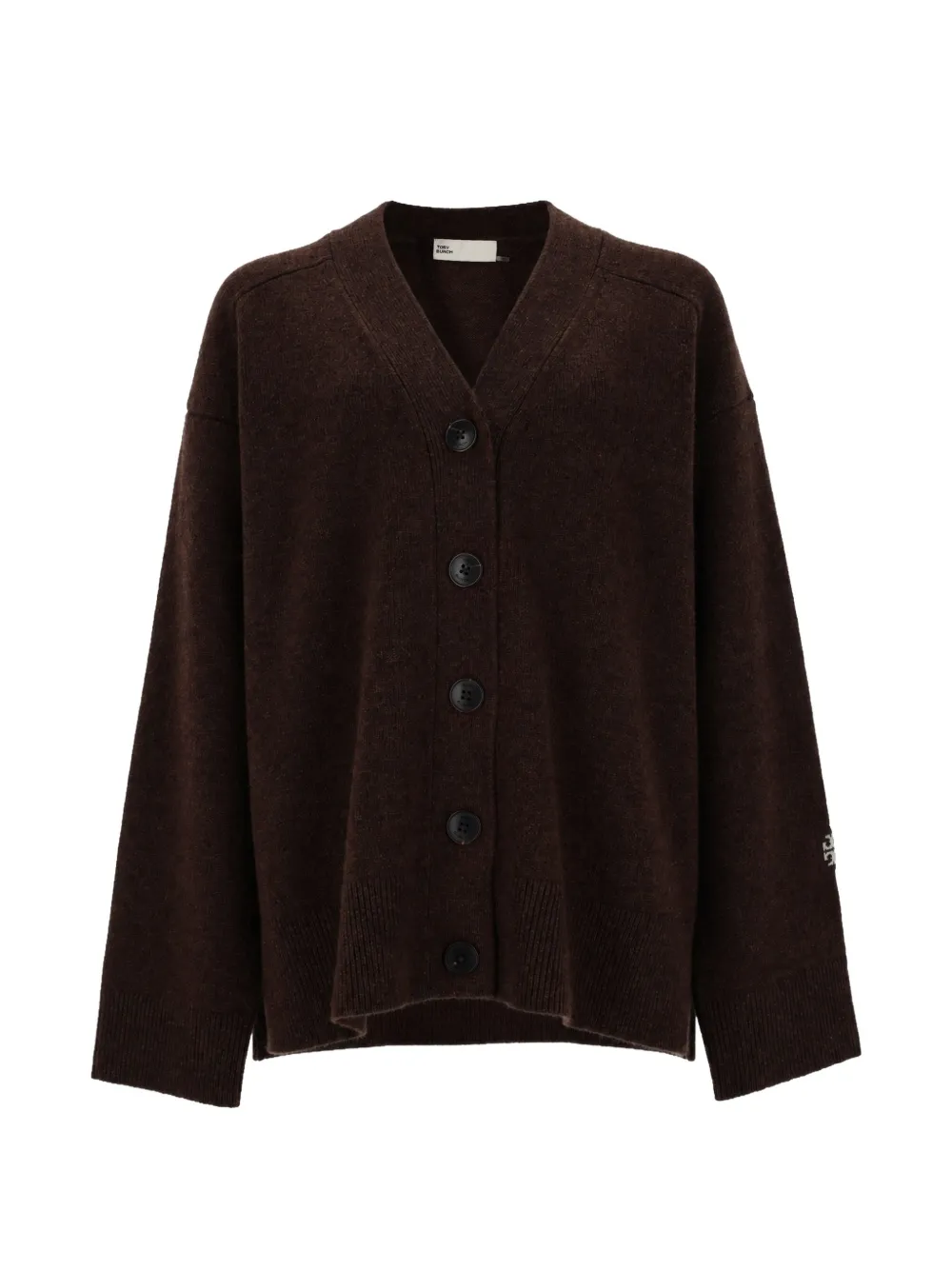 Tory Burch logo-embroidered wool cardigan - Marrone