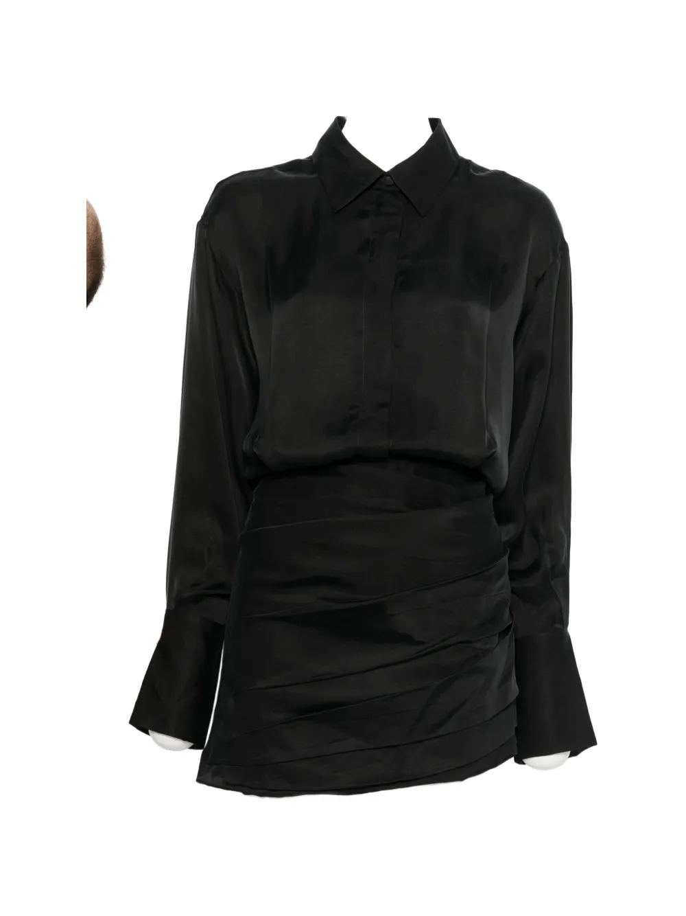 THE ANDAMANE Andrea ruched-detail long-sleeves mini dress - Schwarz