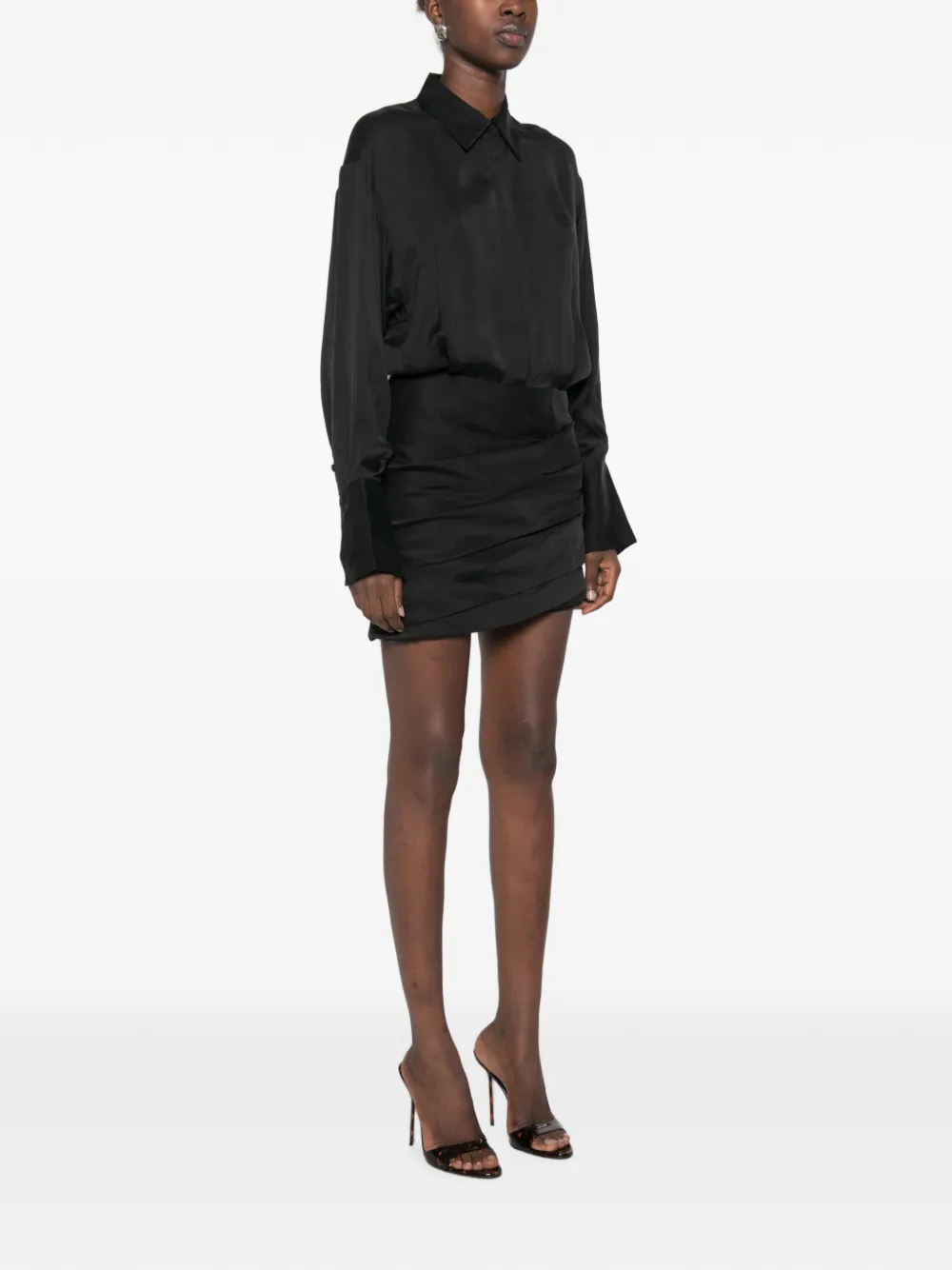 THE ANDAMANE Andrea mini-jurk met ruches en lange mouwen Zwart