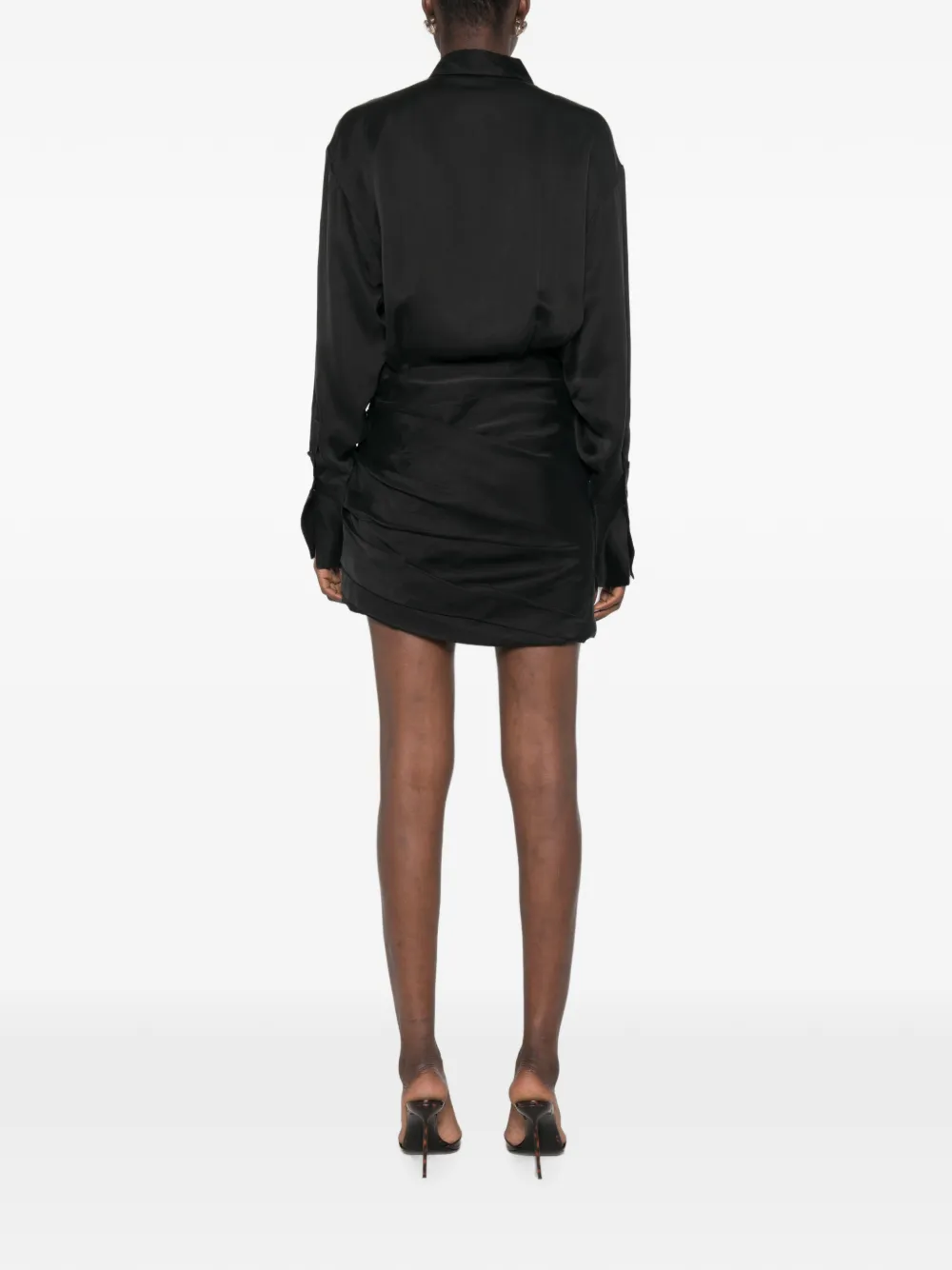 THE ANDAMANE Andrea mini-jurk met ruches en lange mouwen Zwart