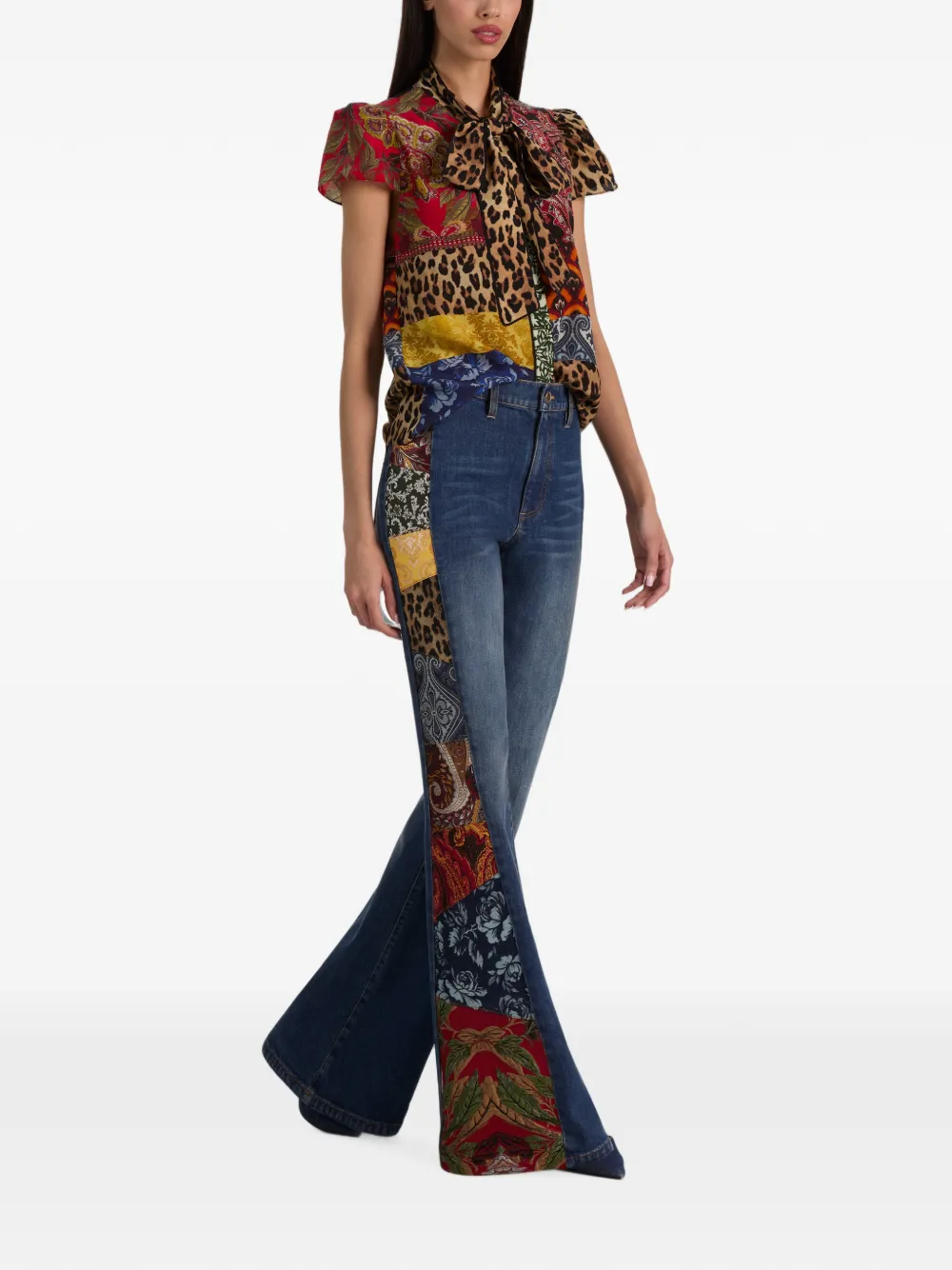 alice + olivia Jeannie blouse met patchwork-print en strik Bruin