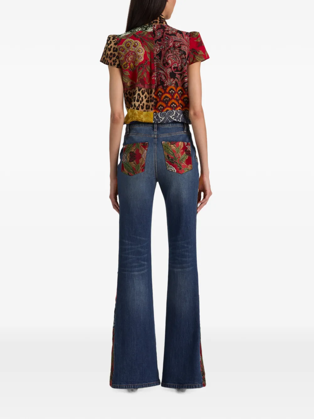 alice + olivia Jeannie blouse met patchwork-print en strik Bruin