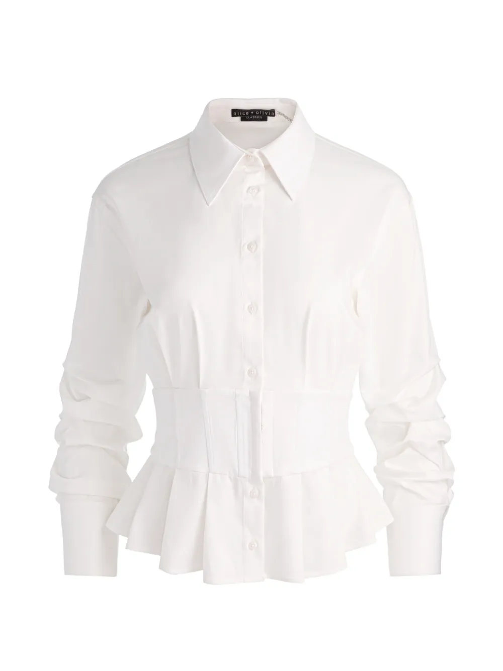 Alice And Olivia Edie Corset Button-down Top In White
