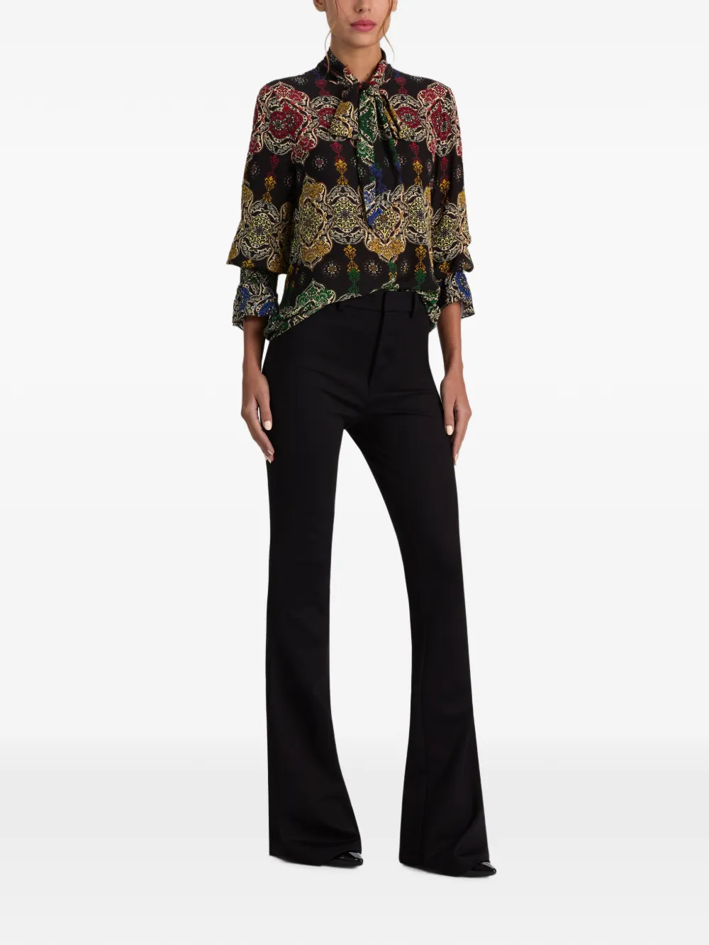 alice + olivia Lloyd blouse met paisley-print en gestrikte hals Zwart
