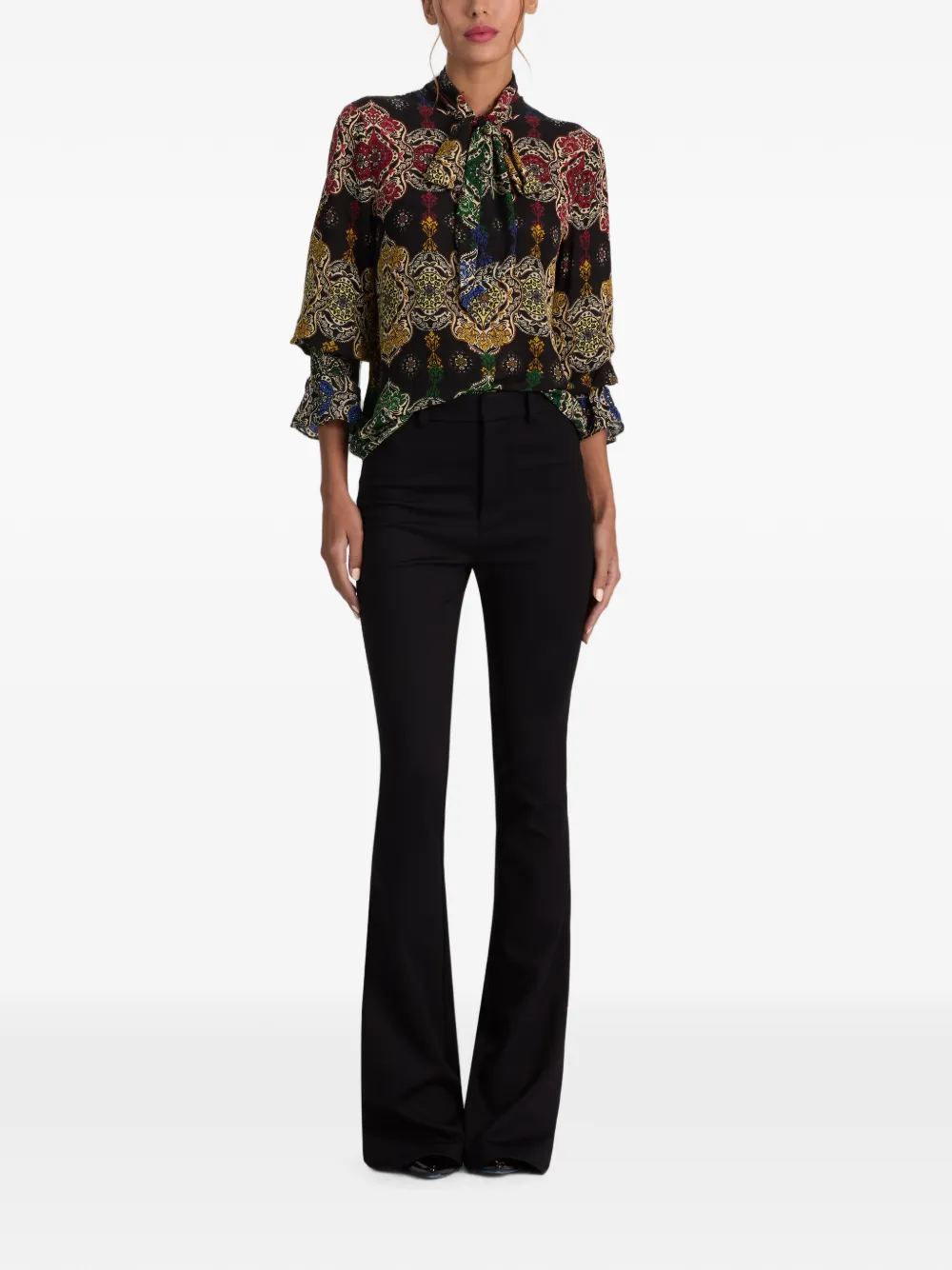 alice + olivia Lloyd blouse met paisley-print en gestrikte hals Zwart