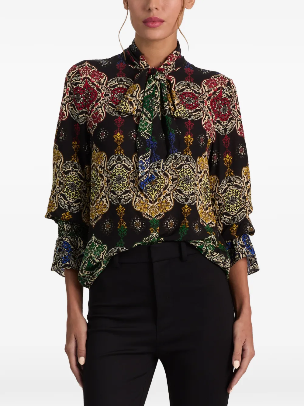 alice + olivia Lloyd blouse met paisley-print en gestrikte hals Zwart