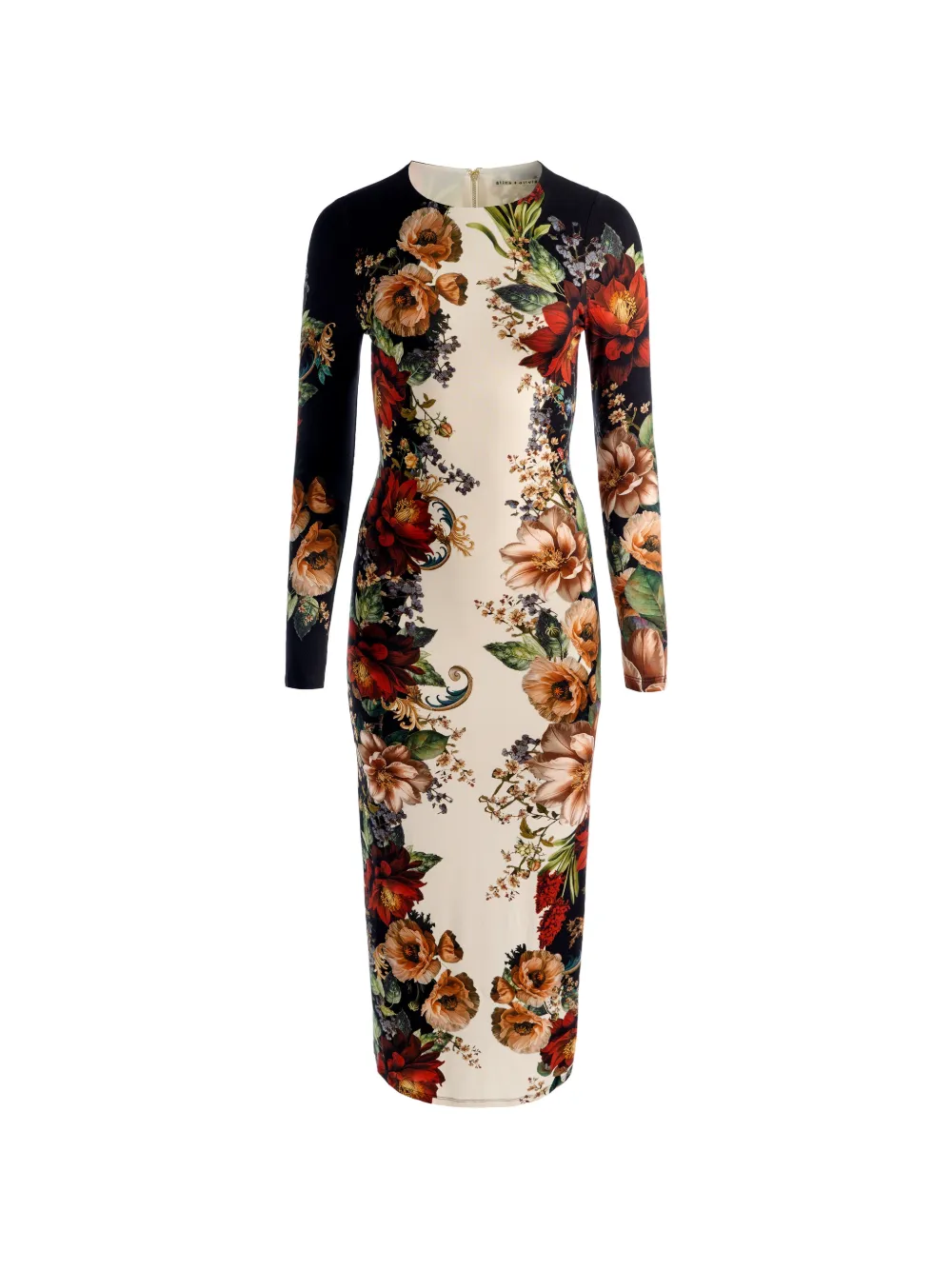 Alice + olivia Delora midi-jurk met bloemenprint en lange mouwen Zwart