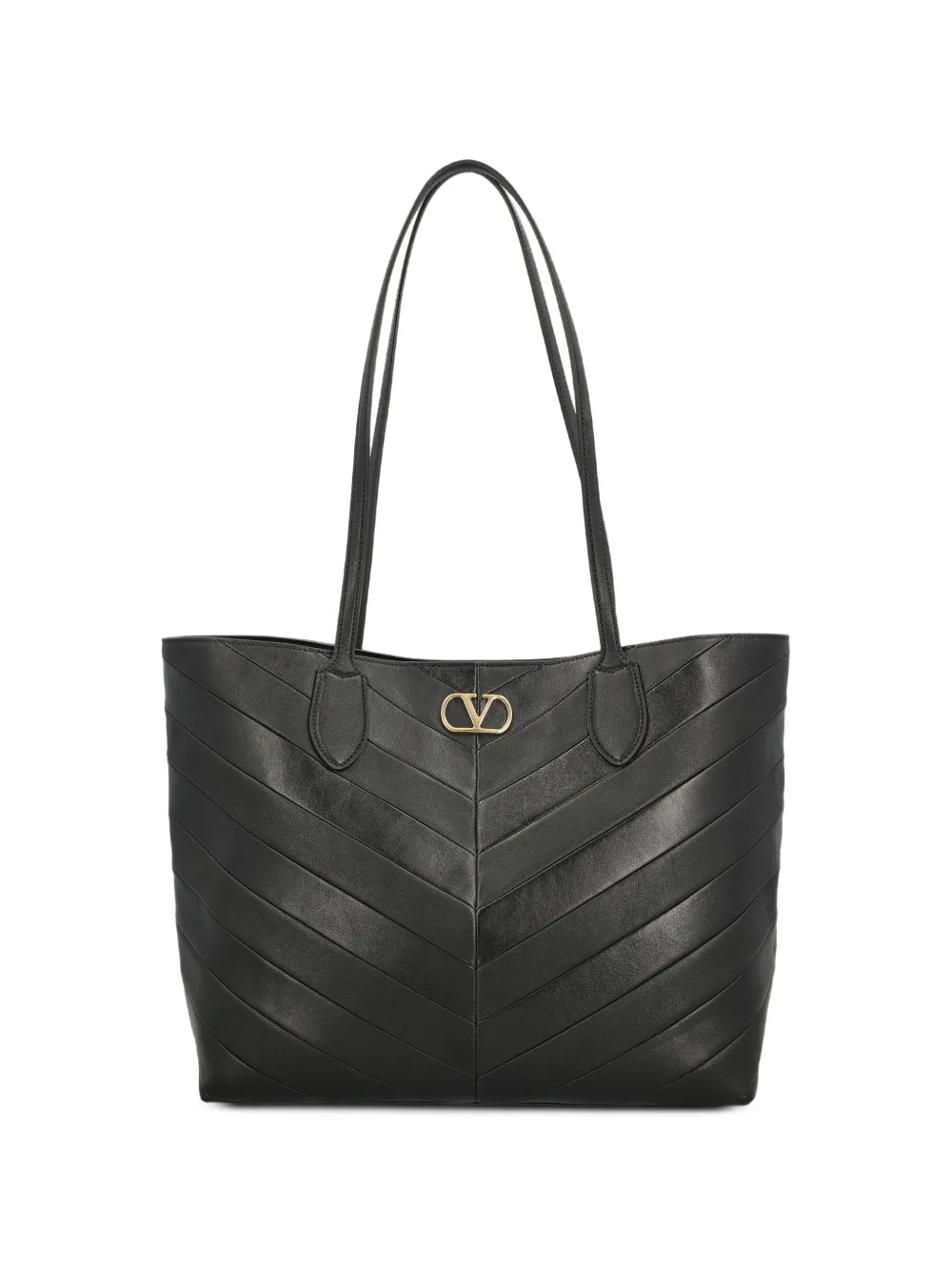 Valentino Garavani Jean medium shopping bag in nappa with chevron motif - Nero