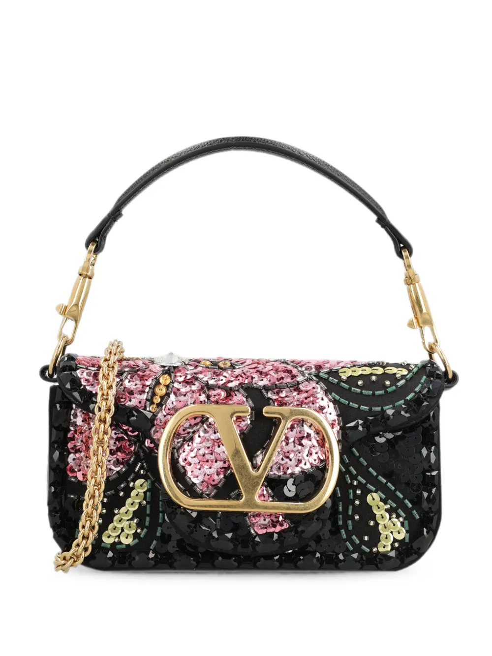 Valentino Garavani Locò small embroidered shoulder bag - Nero