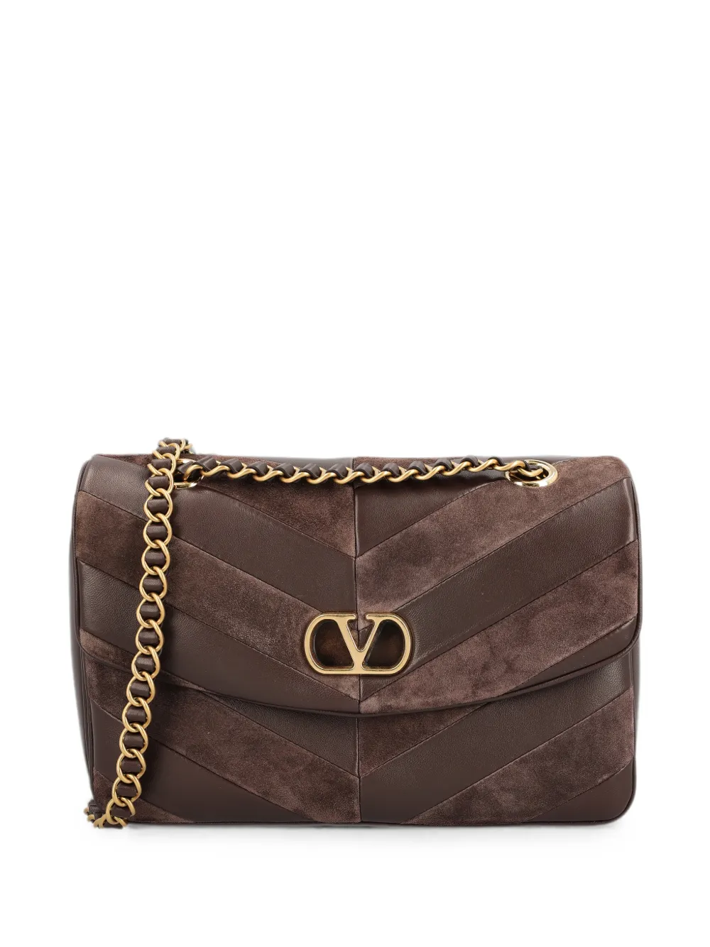 Valentino Garavani Djuna medium chain bag in suede and nappa with chevron pattern - Braun