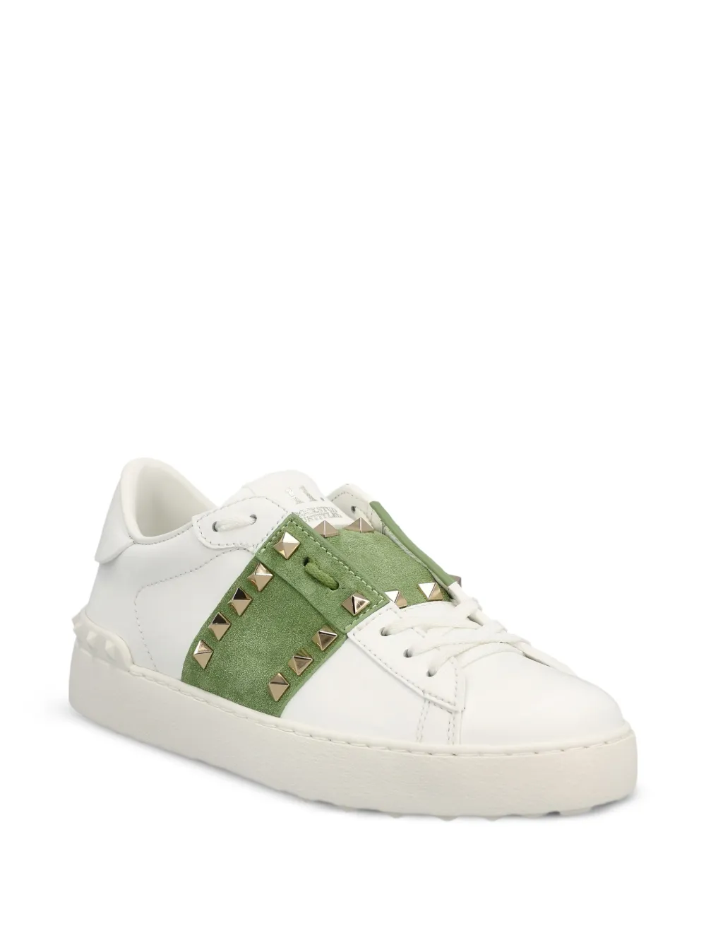Valentino Garavani Rockstud Untitled kalfsleren sneakers met suède band Wit