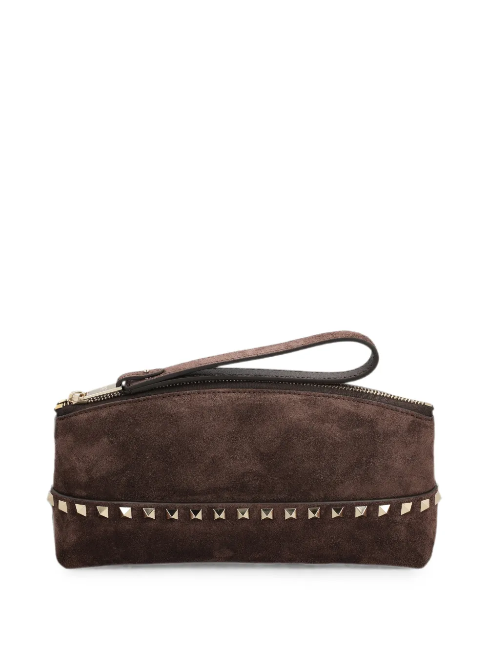 Valentino Garavani Rockstud suede clutch bag - Marrone