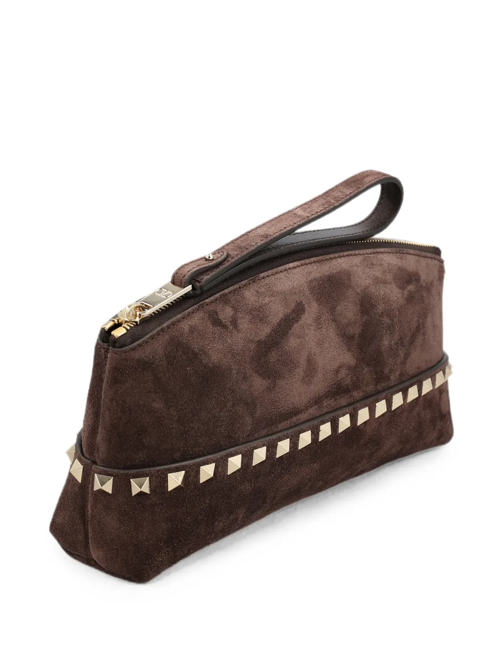 Valentino Garavani Rockstud suède clutch Bruin