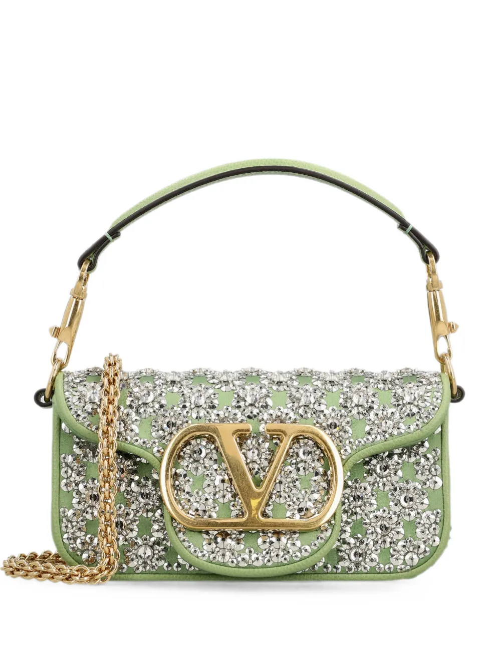 Valentino Garavani Locò small embroidered shoulder bag - Verde